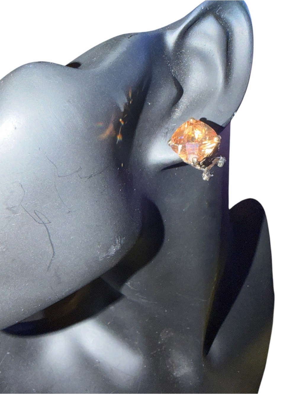 Vintage Champagne Cushion Cut Crystal Omega Clip Post Earrings